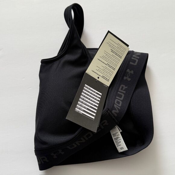 NWT Under Armour Womens Sports Bra Top Black Medium Support Padded Logo - Picture 3 of 3